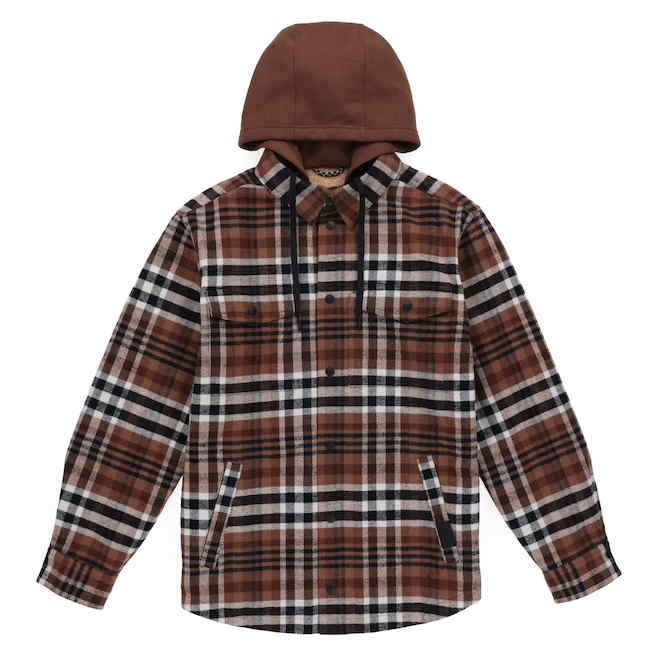 Tilley Tuff Hooded Shacket for Men in Light Tan Cotton Lined Flannel - 2X-Large