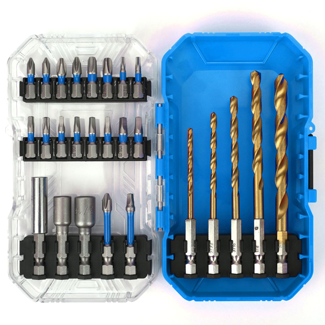 VALU+ Screwdriver and Drill Bit Set with Sand-Blasted Finish and Hex Shank - 26-Piece