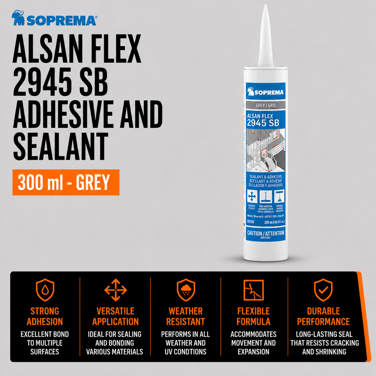 Alsan Flex 2945 SB Adhesive and Sealant - 300 ml - Grey