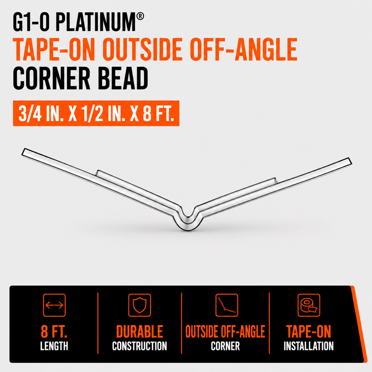 0.75 in x 0.5 in x 8 ft G1-O Platinum Tape-On Outside Off-Angle Corner Bead