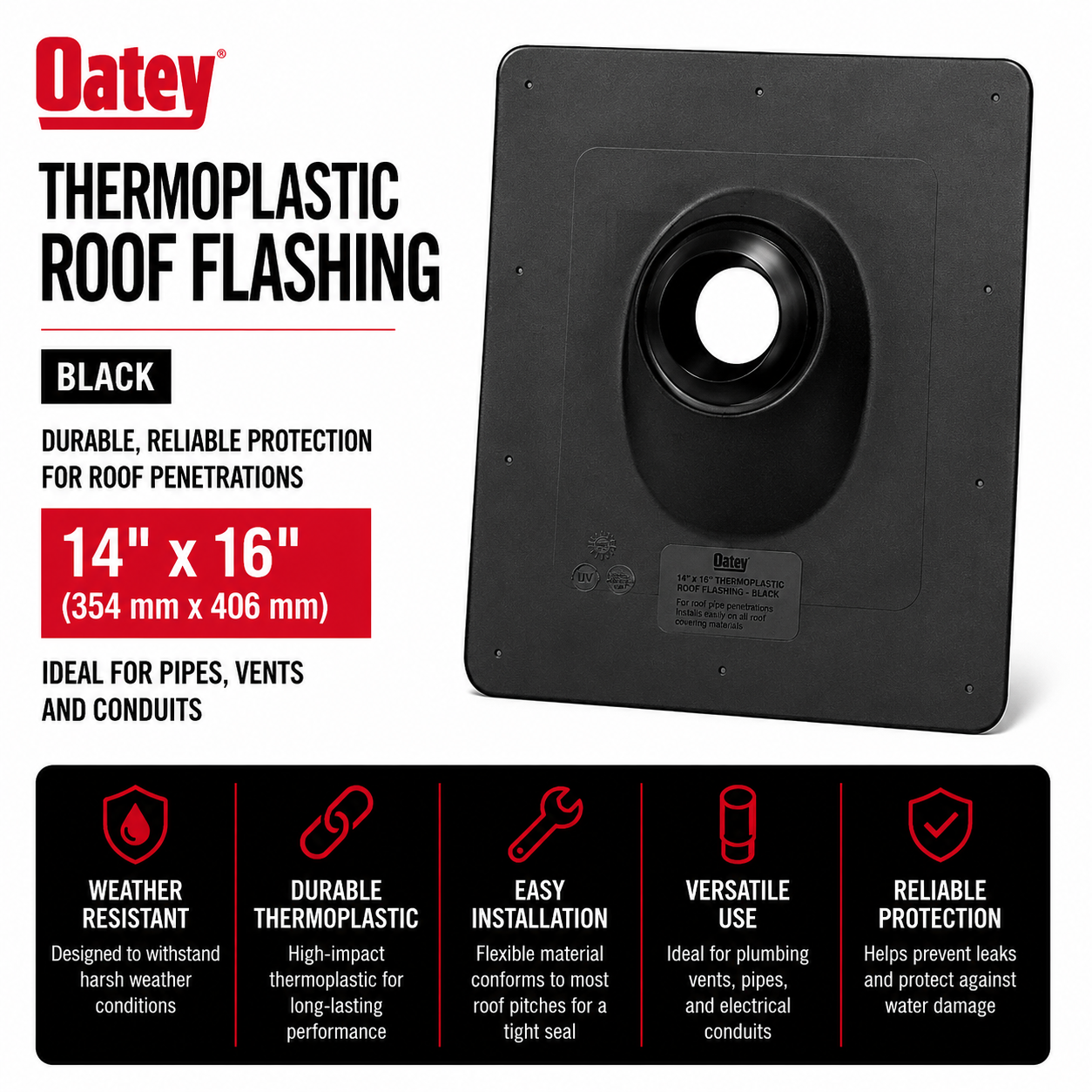 Oatey 14-in x 16-in Black Thermoplastic Roof Flashing