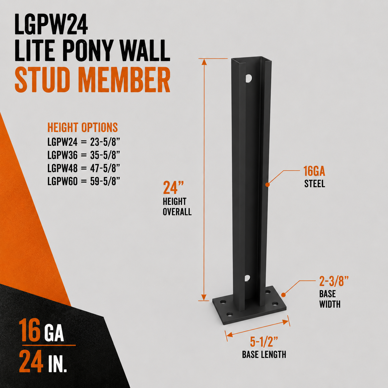 16ga. 36 in. LGPW36 Lite Pony Wall Stud Member