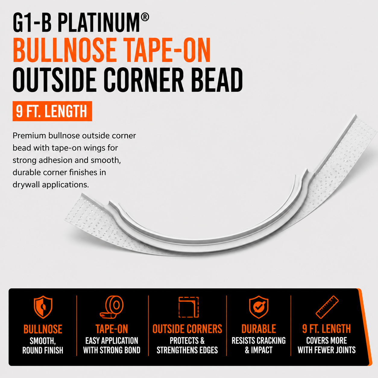 9 ft. G1-B Platinum Bullnose Tape-On Outside Corner Bead