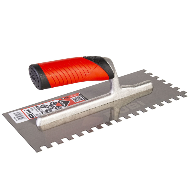 Rubi Rectangular Notch Trowel - Rubber Handle - Steel Blade - 6-in L x 5-in W