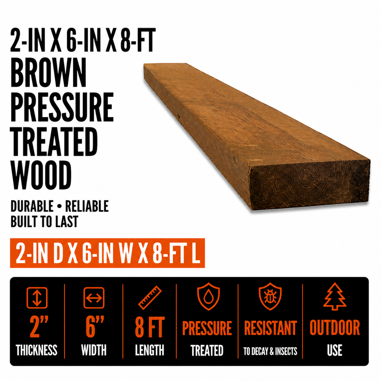 2-in x 6-in x 8-ft Brown Pressure Treated Wood