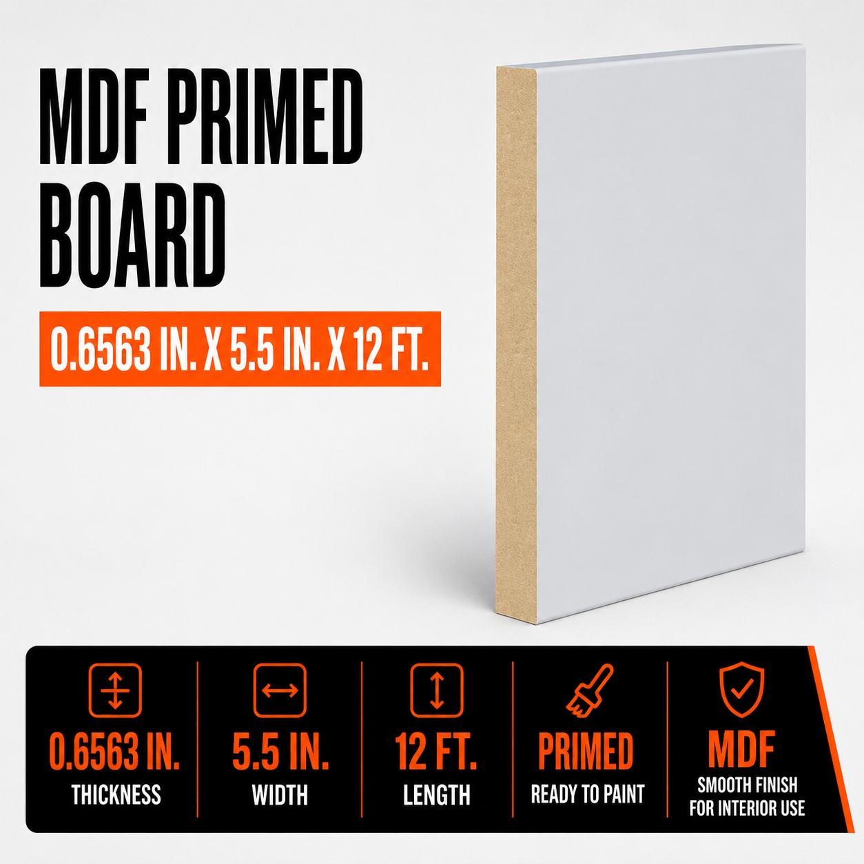 0.6563-in x 5.5-in x 12-ft MDF Primed Board