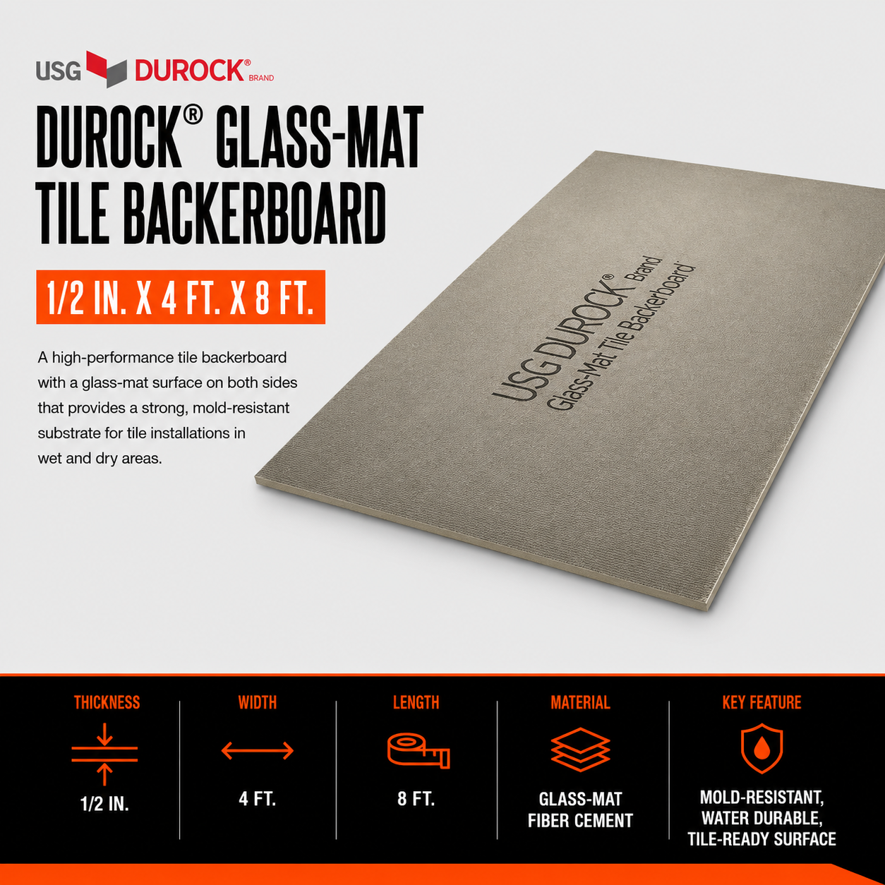 1/2 in. x 4 ft. x 8 ft. Durock Glass-Mat Tile Backerboard