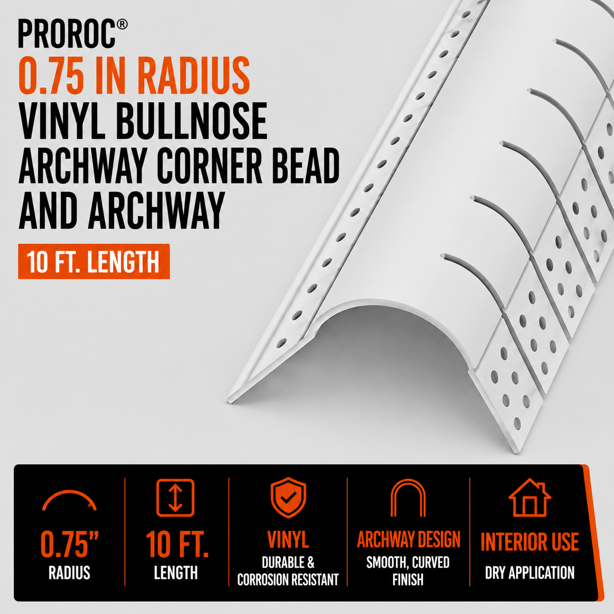 0.75 in Radius Vinyl Bullnose Archway Corner Bead and Archways