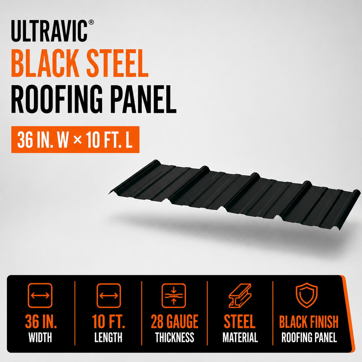 Ultravic 36-in W x 10-ft L 28 Gauge Black Steel Roofing