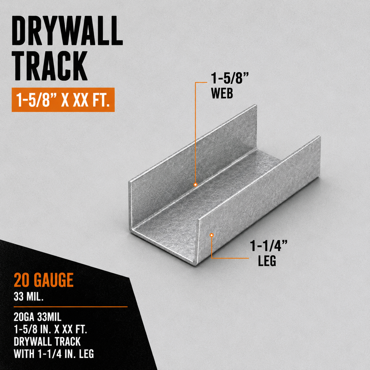 20ga 33mil 1-5:8 in. Drywall Track with 1-1:4 in. Leg