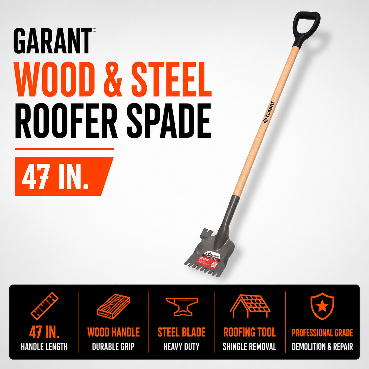 Garant Wood and Steel Roofer Spades - 47-in - Grey