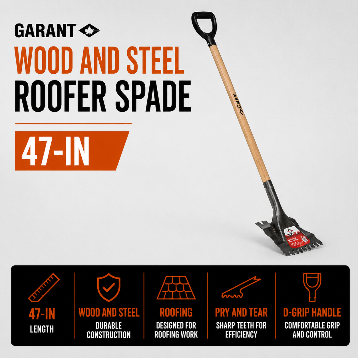 Garant Wood and Steel Roofer Spade - 47-in - Grey