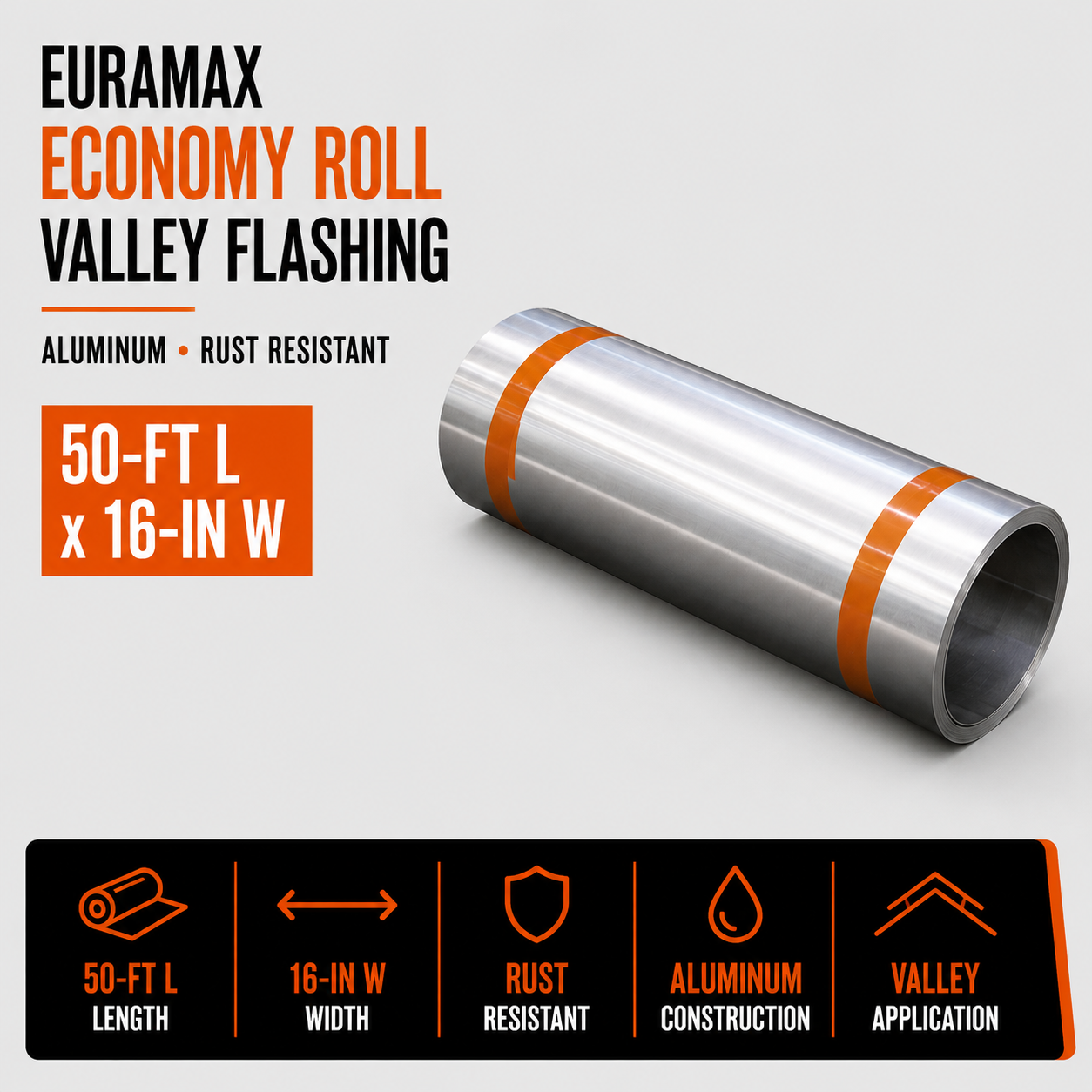 Euramax Economy Roll Valley Flashing - Aluminum - Rust Resistant - 50-ft L x 16-in W