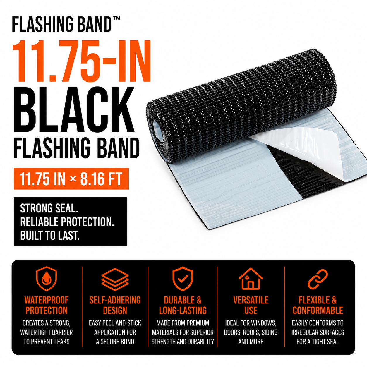 11.75-in x 8.16-ft Black Flashing Band