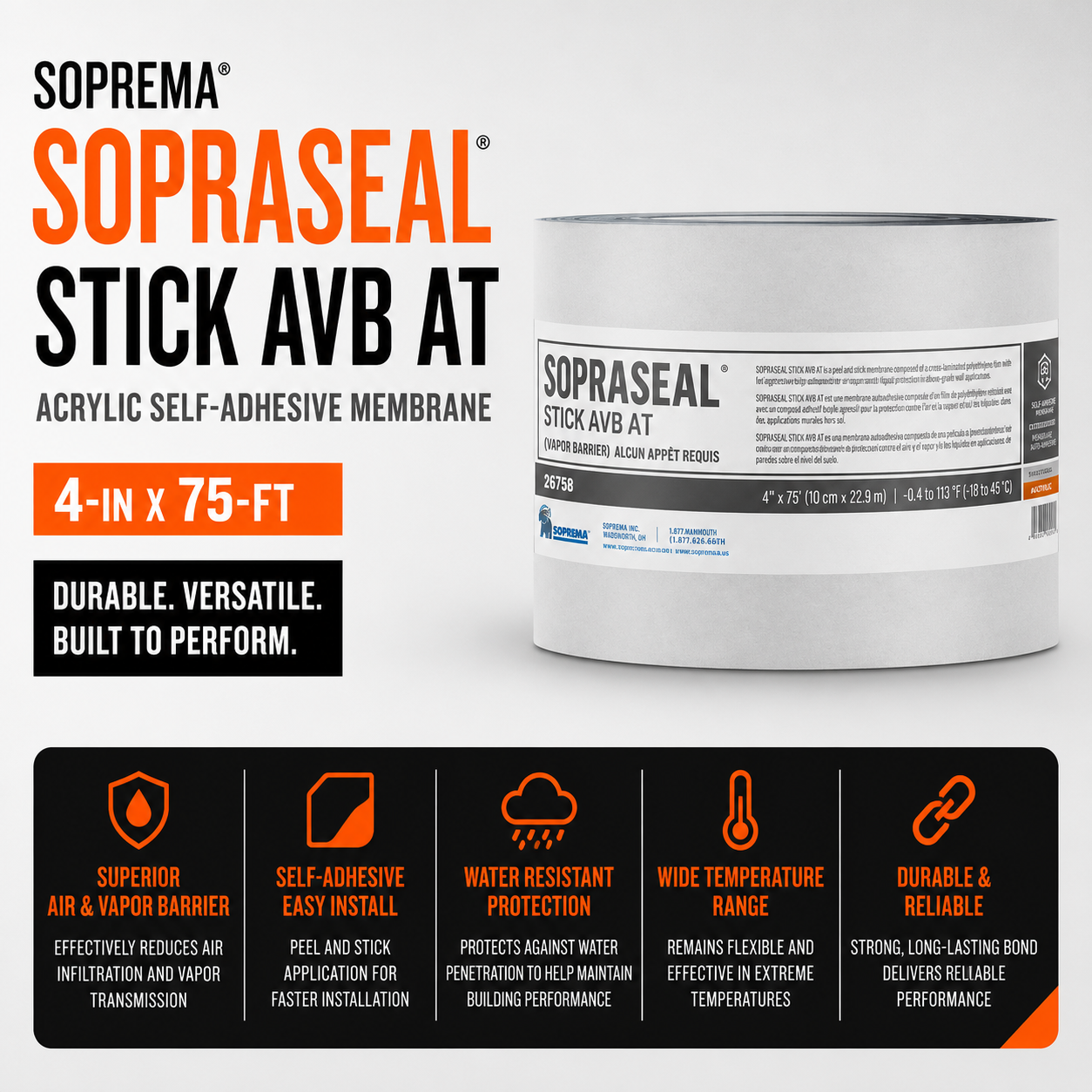 SOPREMA SOPRASEAL STICK AVB AT 4-in x 75-ft Acrylic Self-Adhesive Membrane