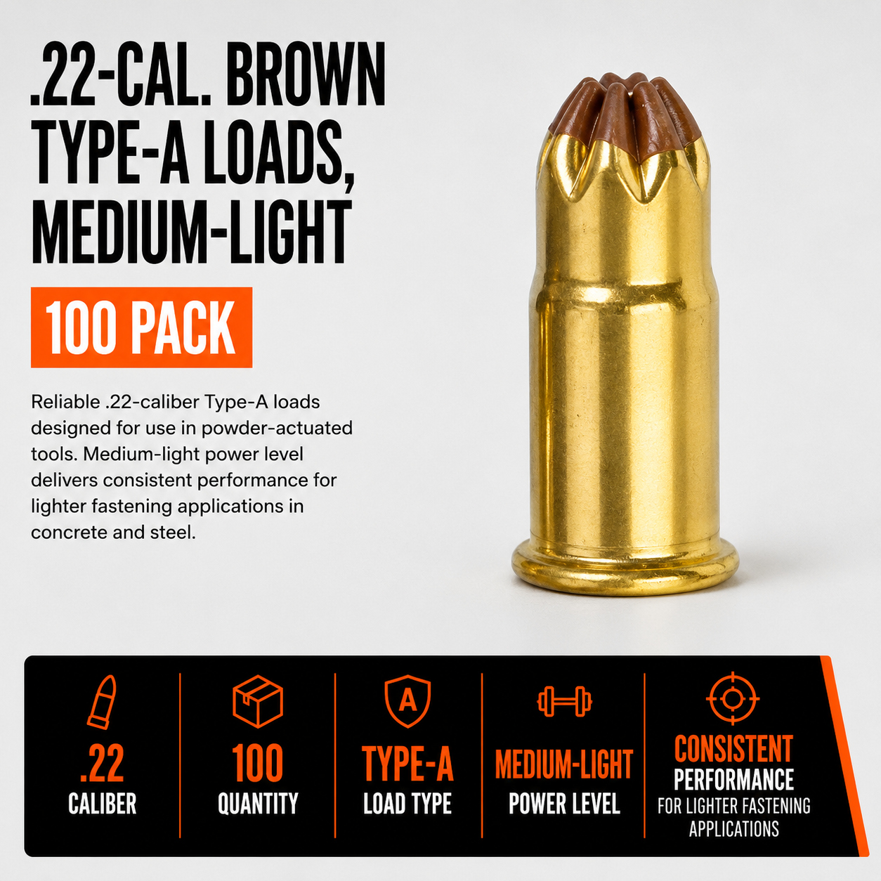 0.22-Cal. Brown Type-A Loads, Medium-Light (100 Pack)