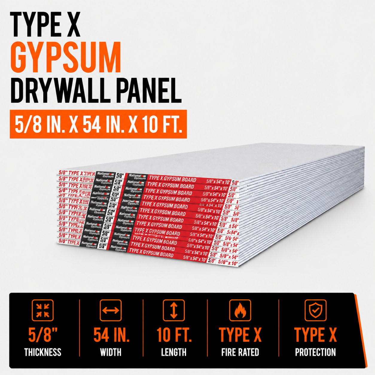 5-8 in x 54 in x 10 ft TYPE X Gypsum Drywall Panel
