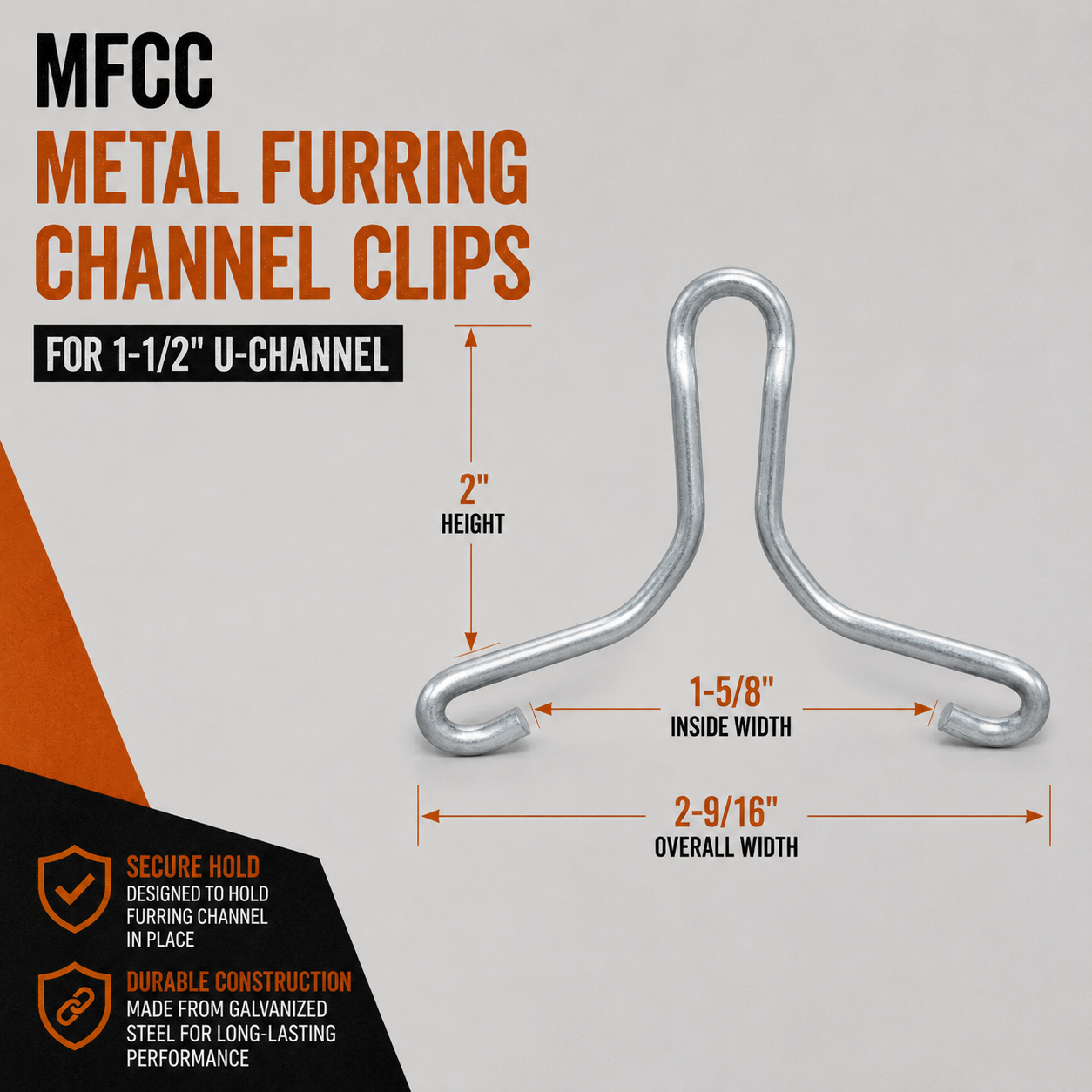 2 in. x 2-9/16 in. MFCC Metal Furring Channel Clips for 1-1/2 in. U-Channel