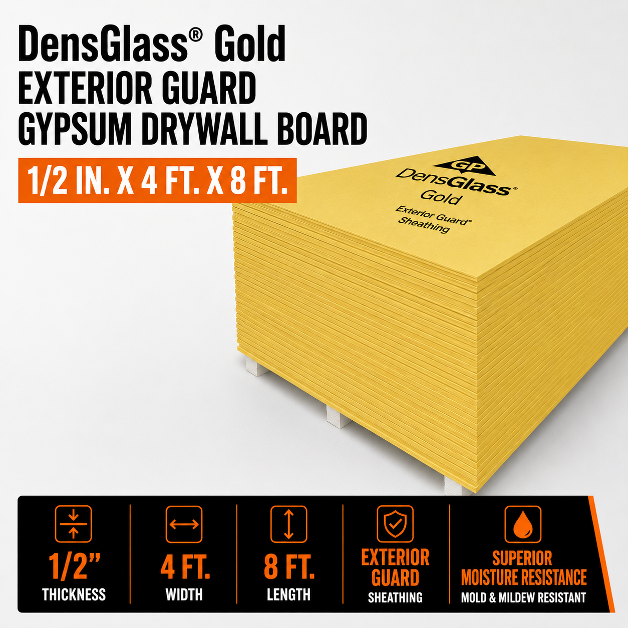 1/2 in. x 4 ft. x 8 ft. DensGlass® Gold Exterior Guard Gypsum Drywall Board