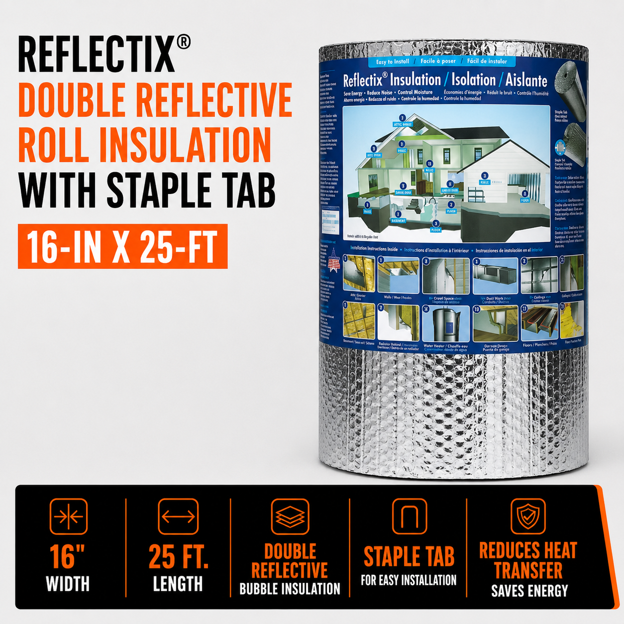 Reflectix Double Reflective Roll Insulation with Staple Tab (16-in x 25-ft)