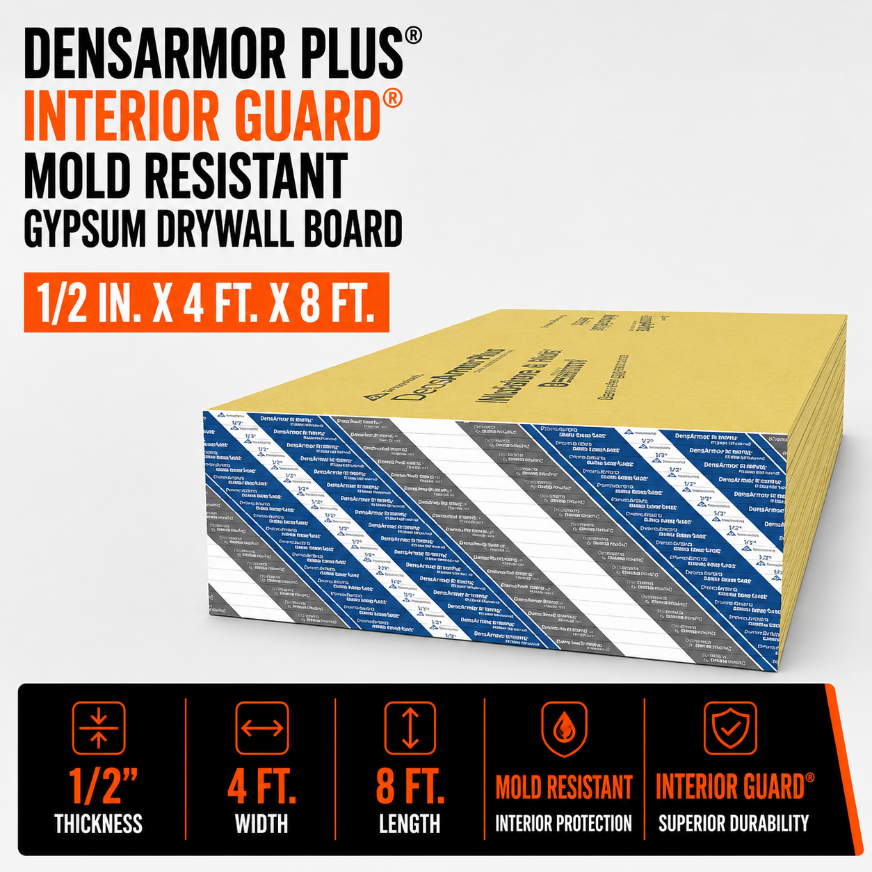 1-2 in x 4 ft x 8 ft DensArmor Plus Interior Guard Gypsum Drywall Board