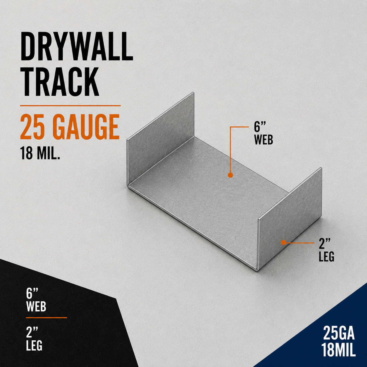 25ga 18mil 6 in. Drywall Track with 2 in. Leg