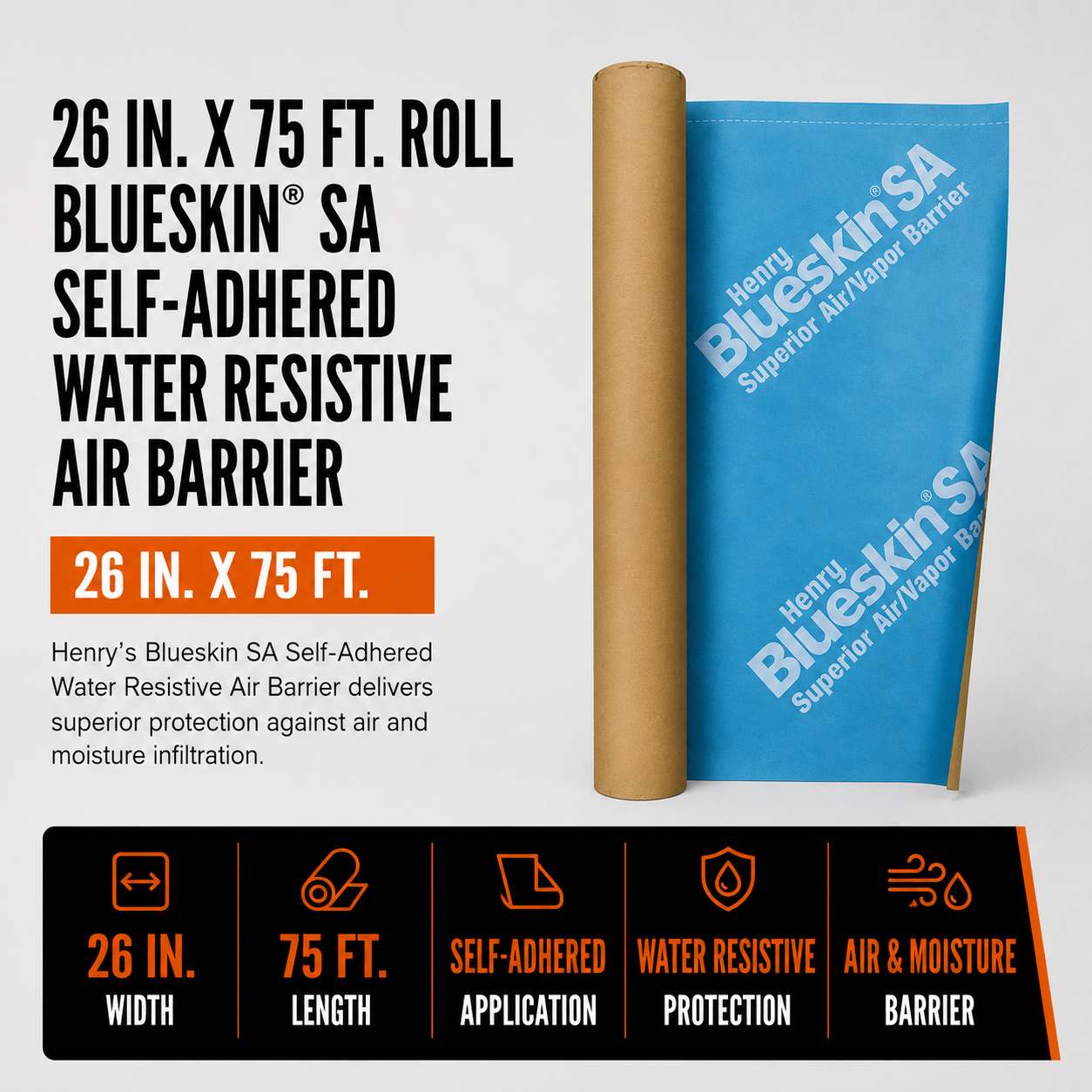 26 in. x 75 ft. Roll Blueskin® SA Self-Adhered Water Resistive Air Barrier