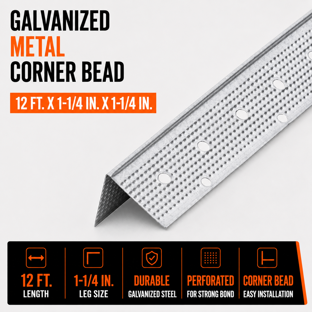 12 ft x 1.25 in x 1.25 in Galvanized Metal Corner Bead
