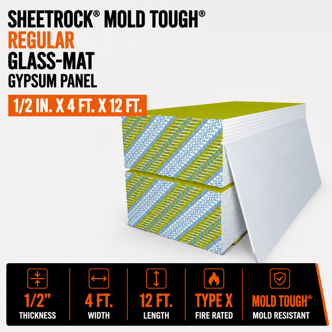 1-2 in x 4 ft x 12 ft Sheetrock Mold Tough Regular Glass-Mat Panel
