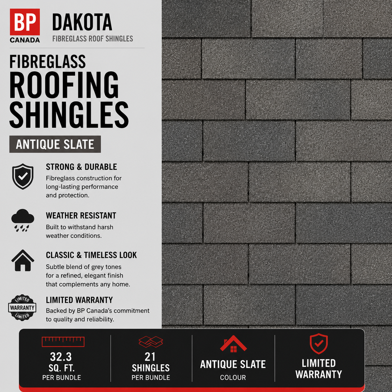 BP Dakota Shingles - Fibreglass - Antique Slate - 21/Pack