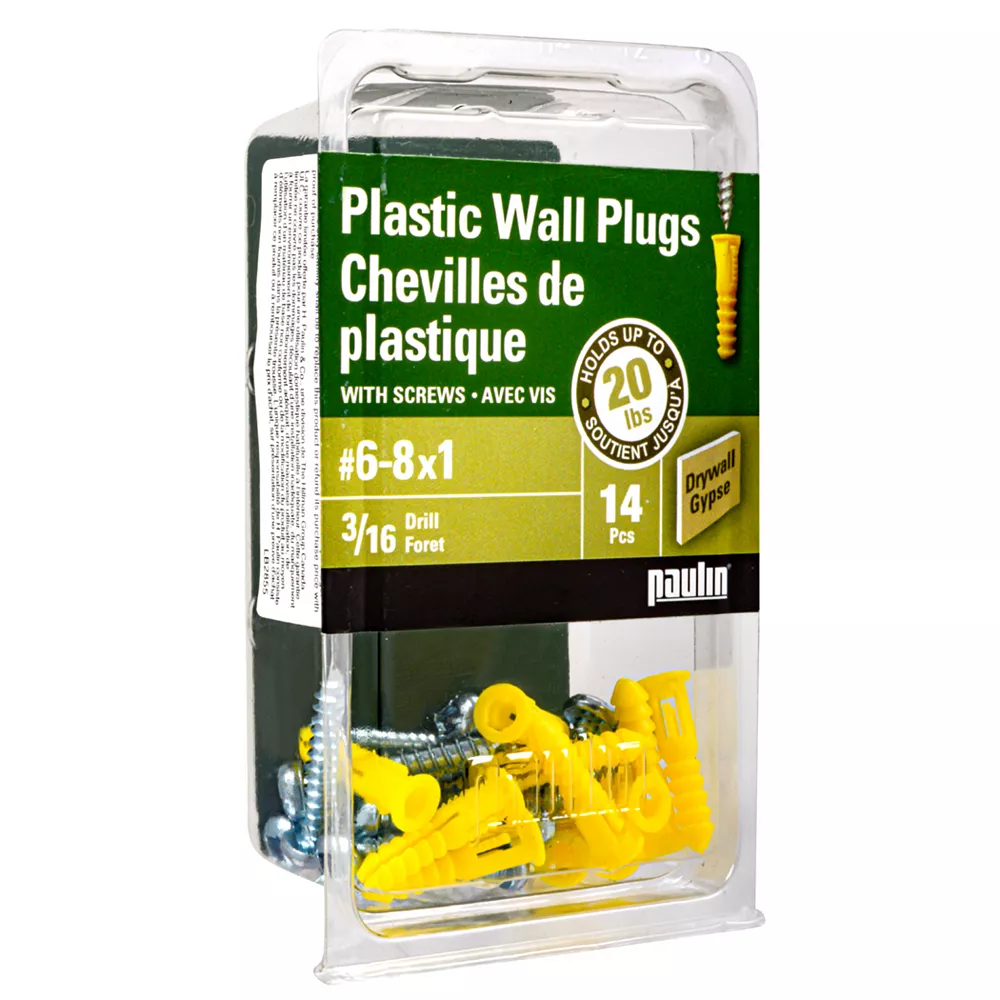 #6-8 x 1" Yellow Plastic Anchors with Screws - 14/Pack