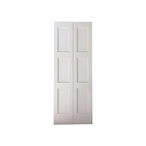 Garson 30-in x 80-in x 1 3/8-in White Primed 3-Panel Bi-Fold Solid Core Shaker Style