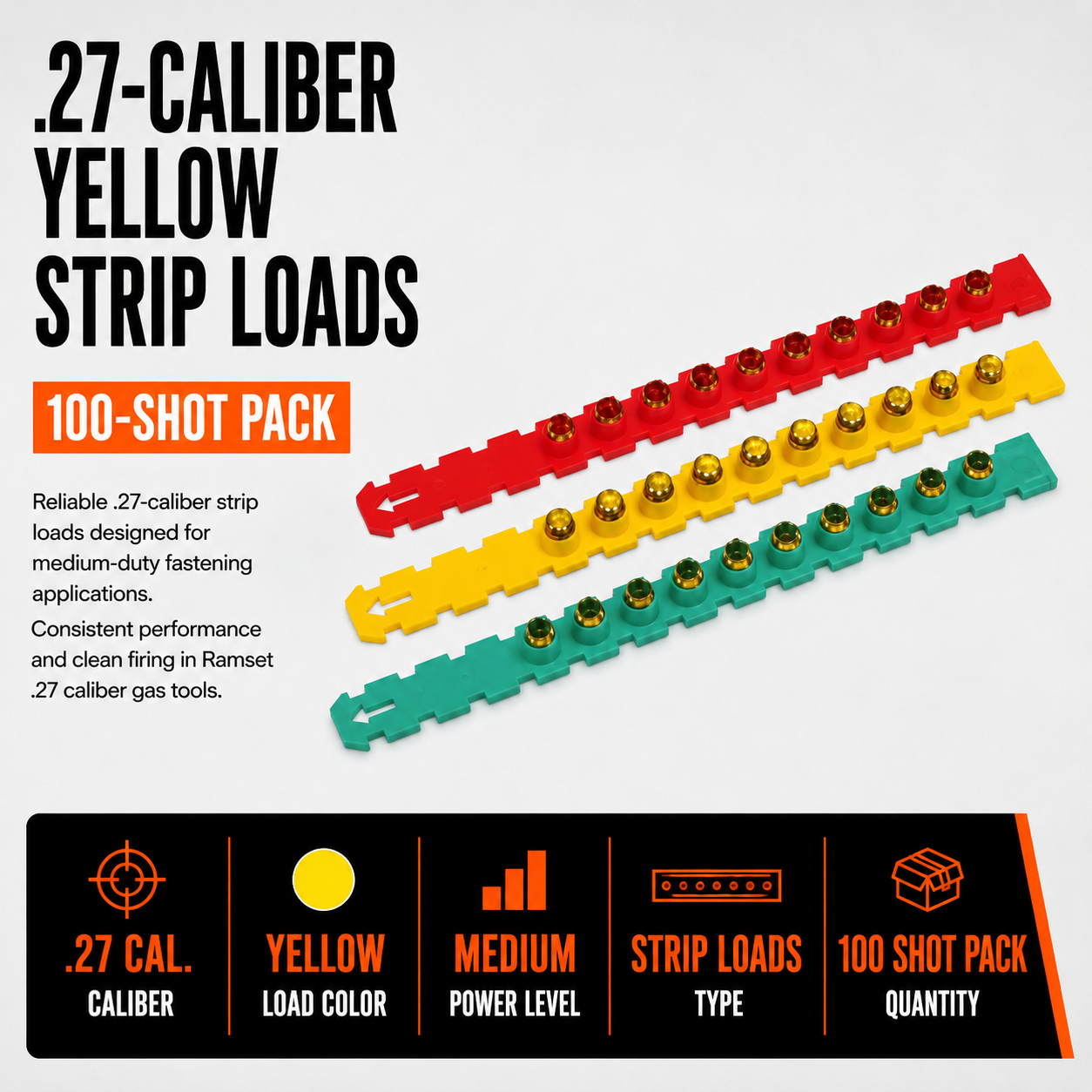 .27-Caliber Yellow Strip Loads (100-Shot Pack)