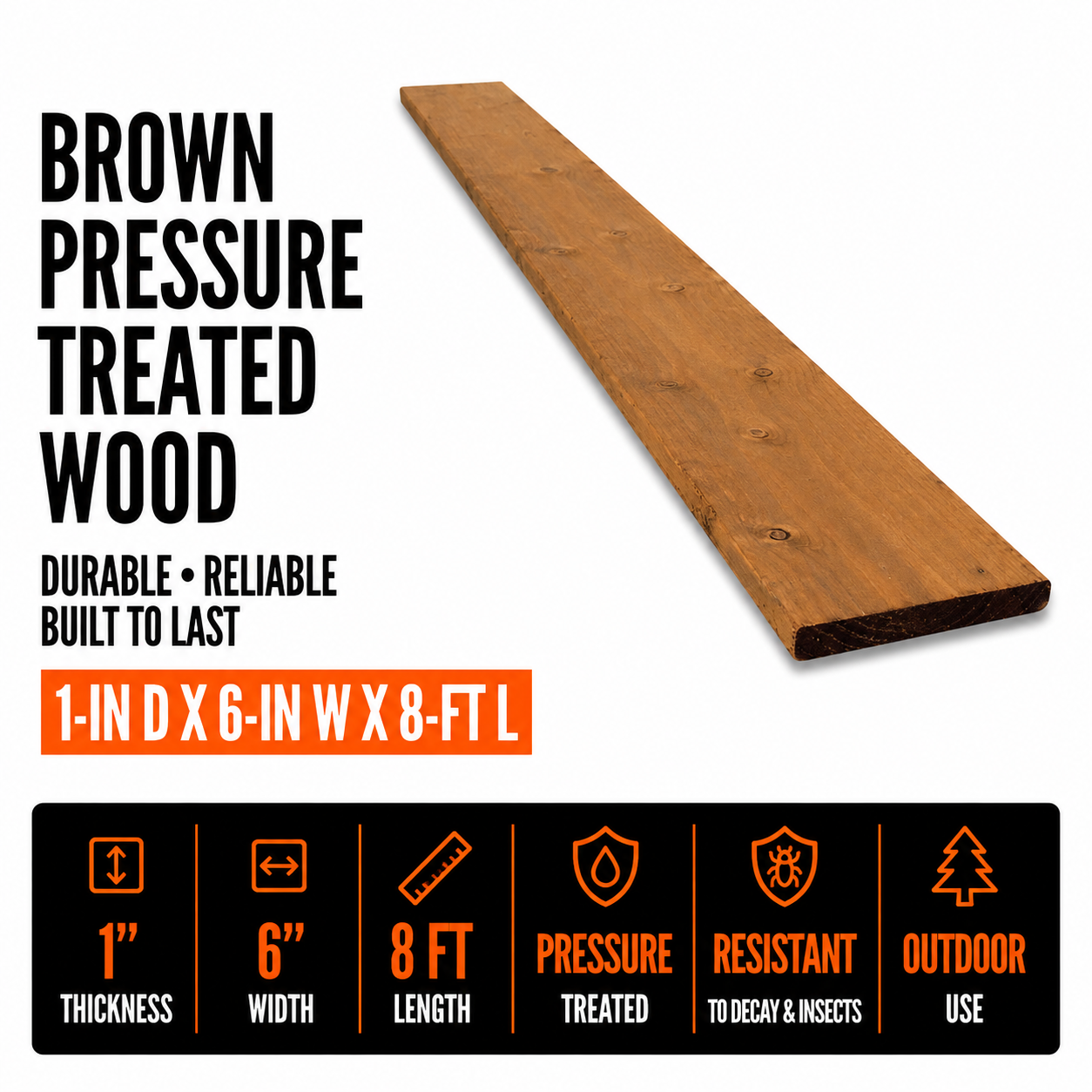 1-in x 6-in x 8-ft Brown Pressure Treated Wood
