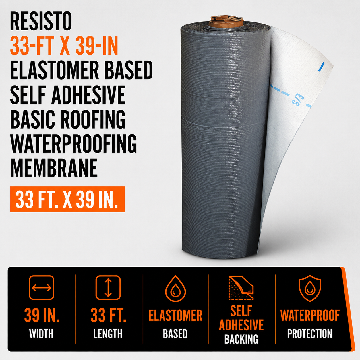 Resisto 33-ft x 39-in Elastomer Based Self Adhesive Basic Roofing Waterproofing Membrane