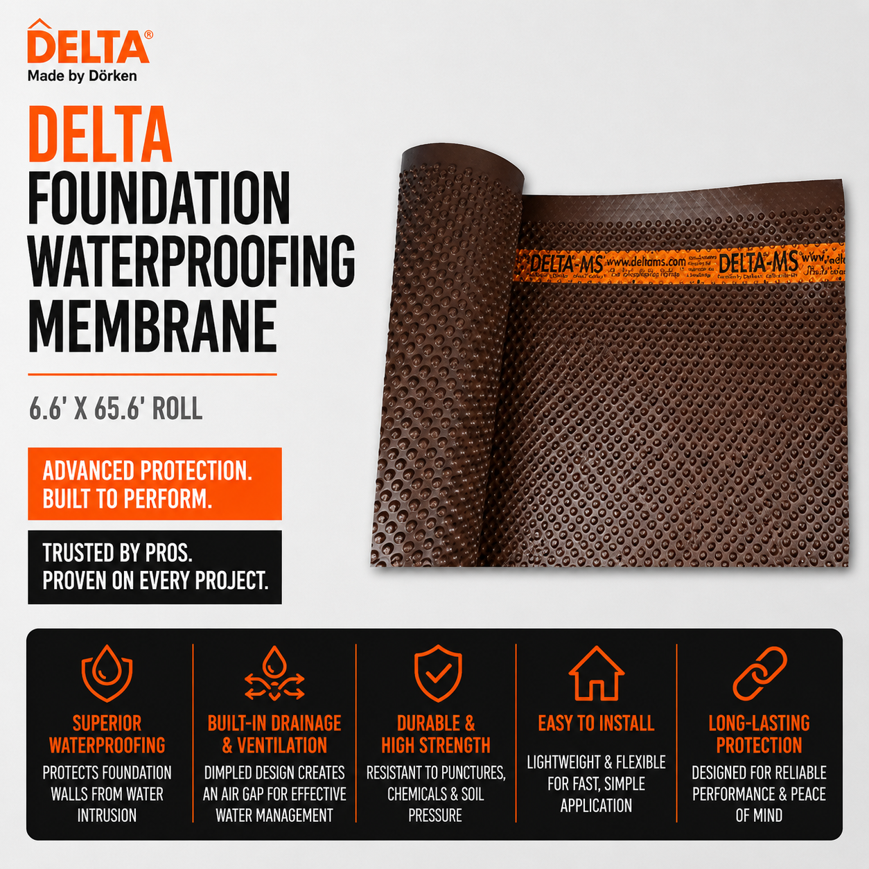 Delta Foundation Waterproofing Membrane - 6.6' x 65.6'