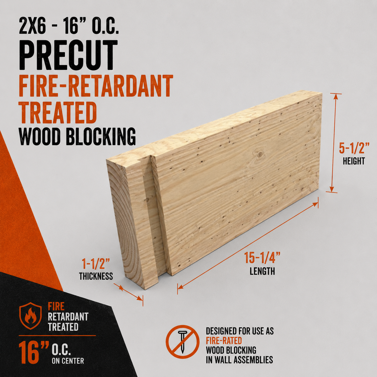 2x6 - 16 in. o. c. Precut Fire-Retardant Treated Wood Blocking