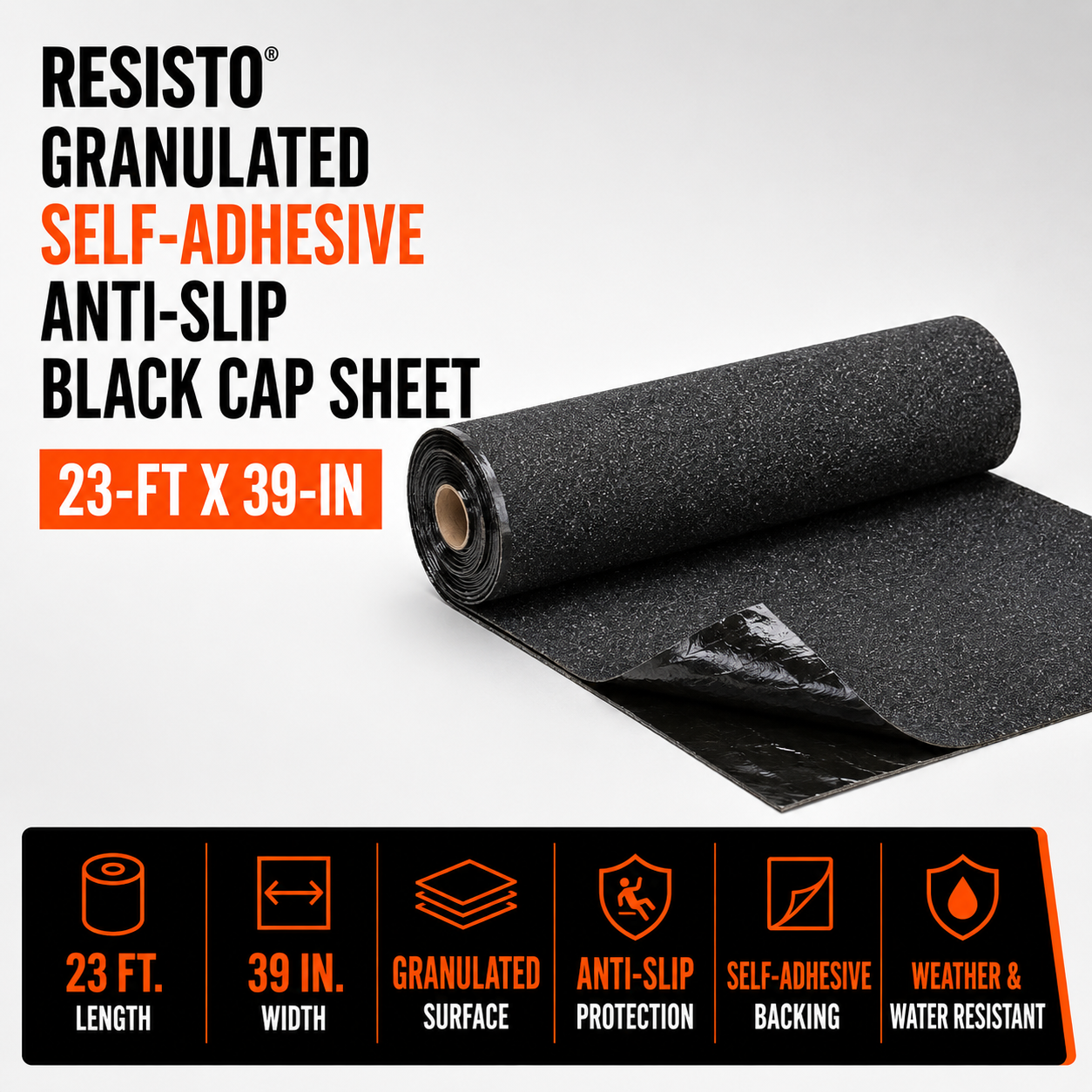 Resisto 23-ft x 39-in Granulated Self-Adhesive Anti-Slip Black Cap Sheet