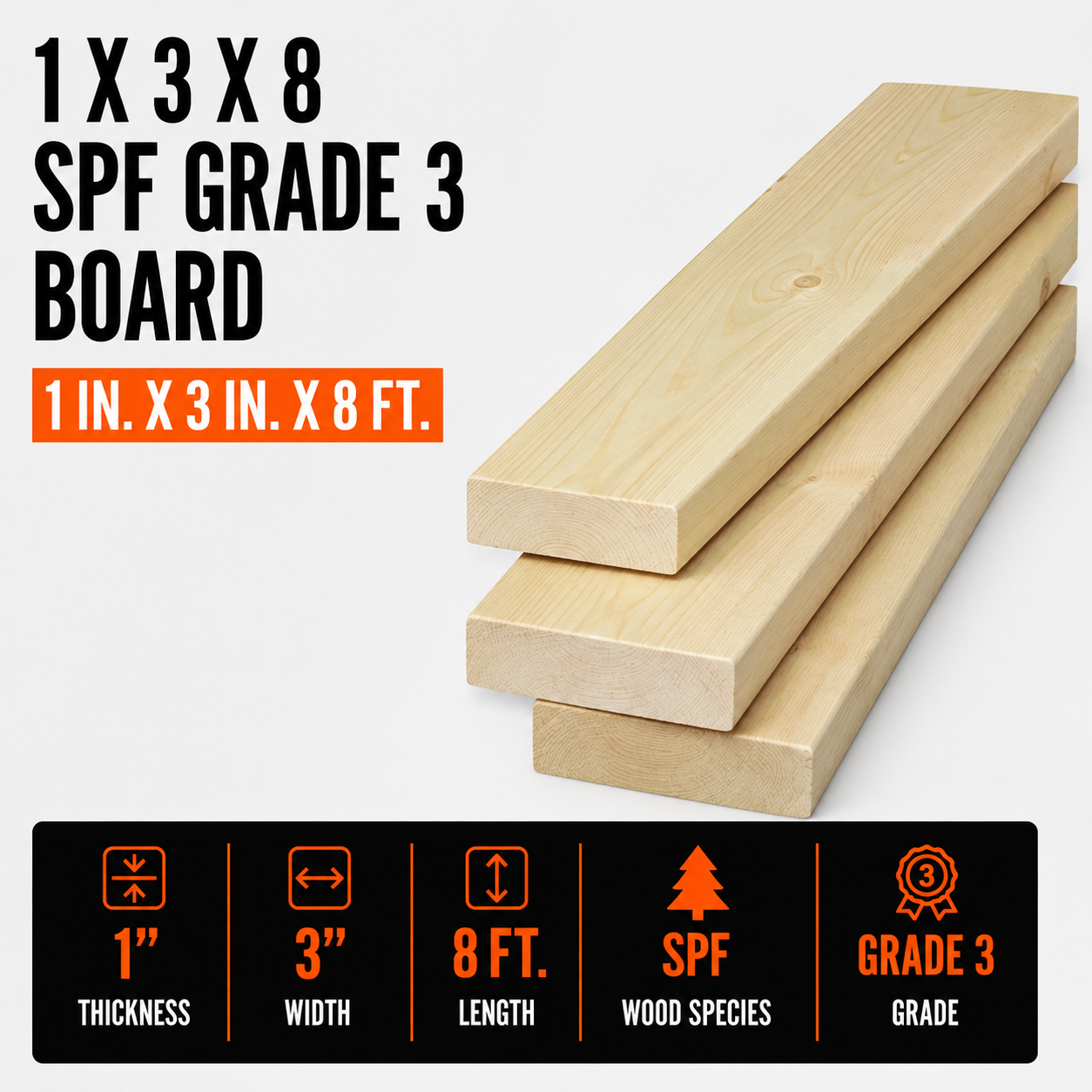 1-in x 3-in x 8-ft SPF Grade 3