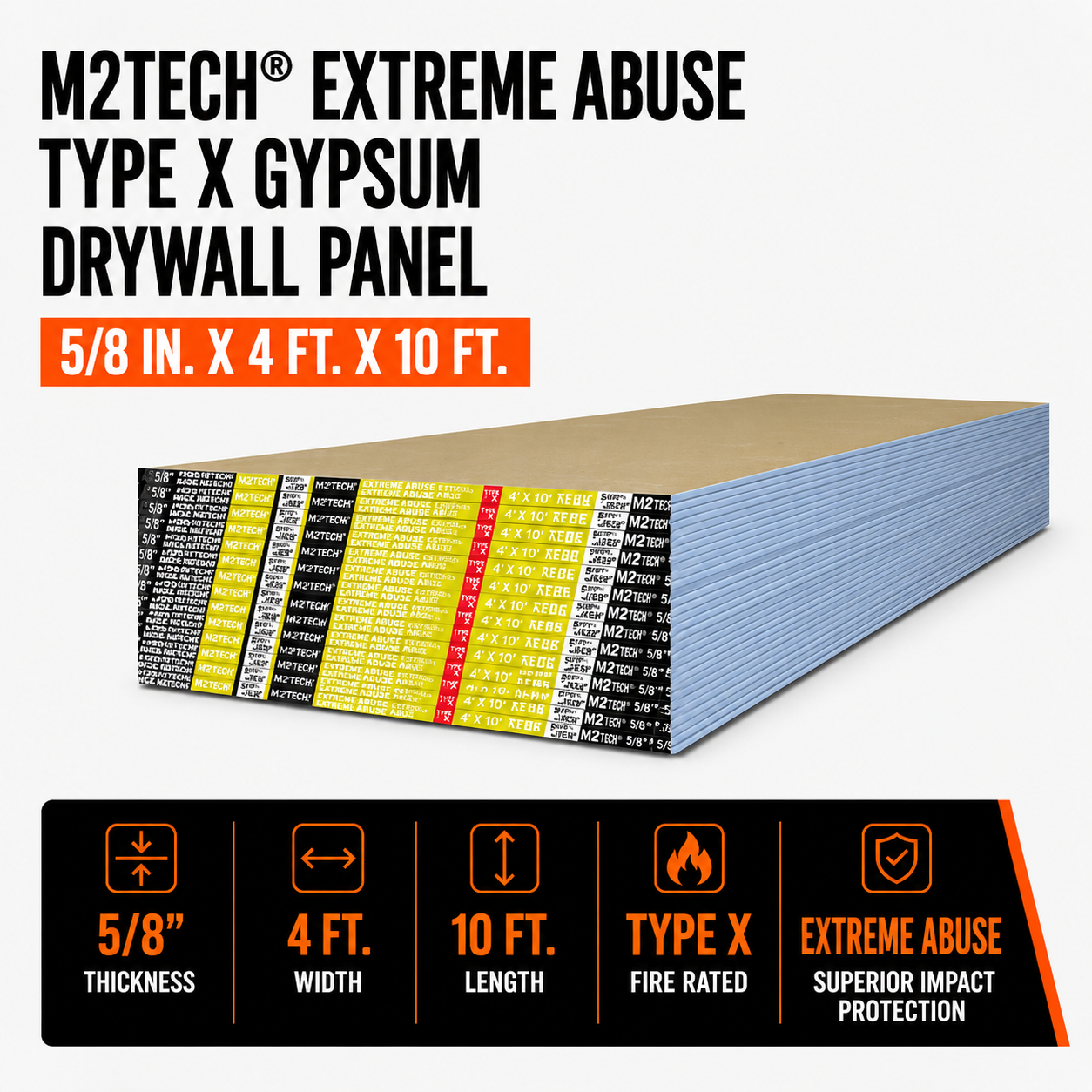 5/8 in. x 4 ft. x 10 ft. M2Tech® EXTREME ABUSE Type X Gypsum Drywall Panel