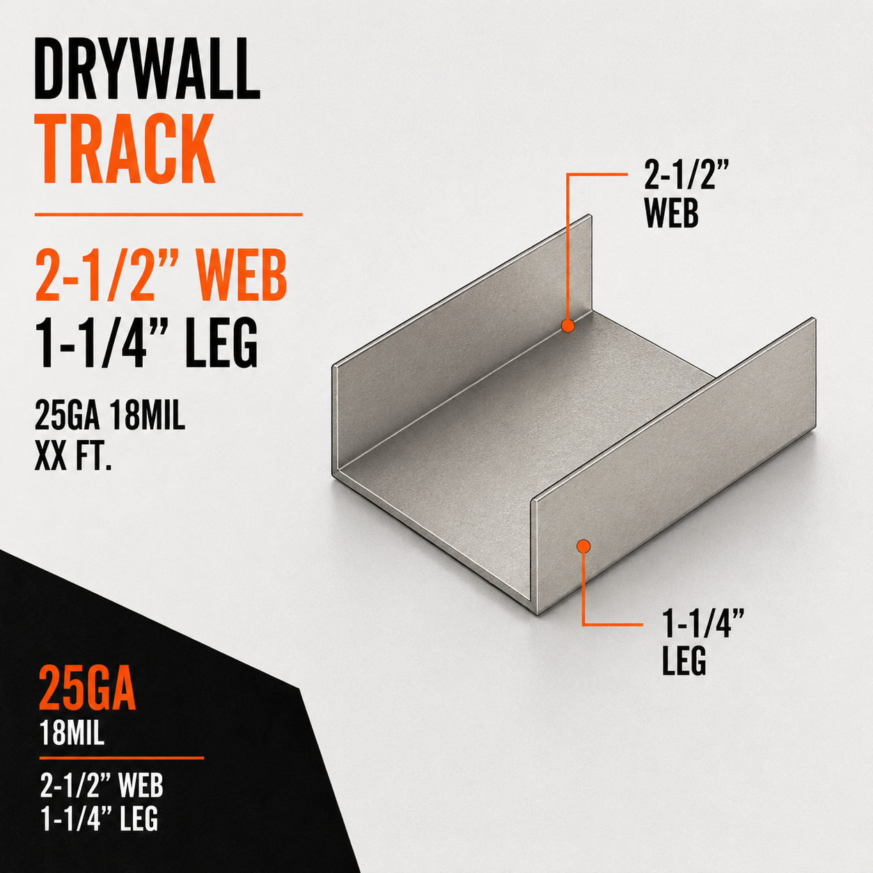 25ga 18mil 1-5:8 in. Drywall Track with 2 in. Leg copy