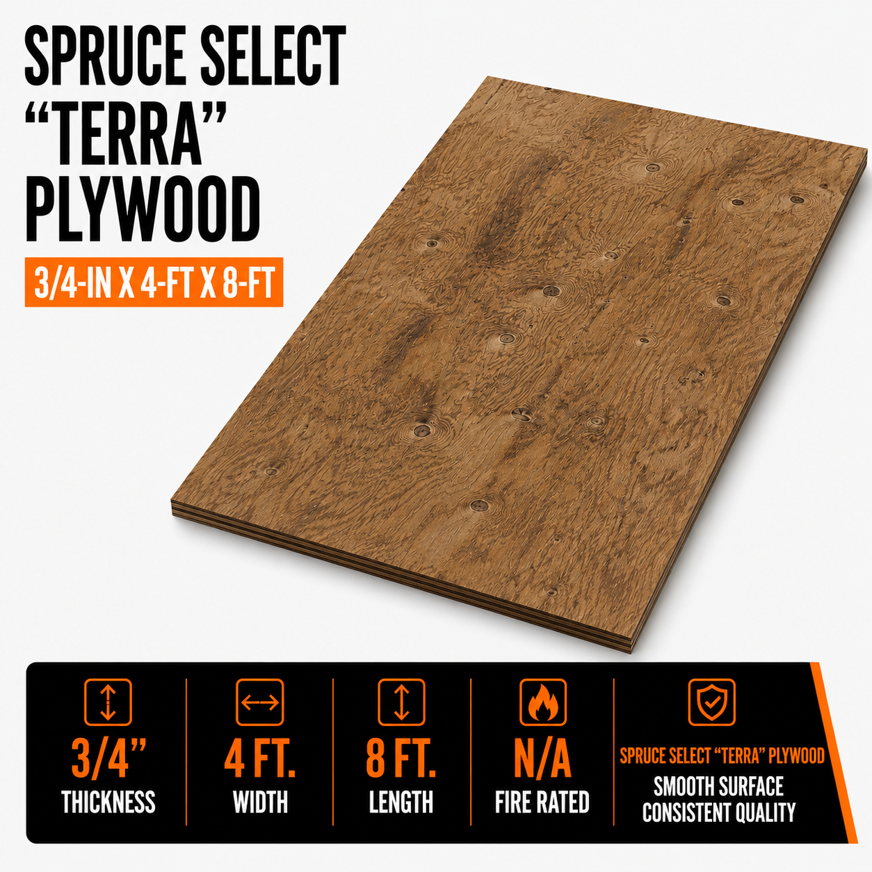 3/4x4x8 - Plywood Spruce Select "Terra"