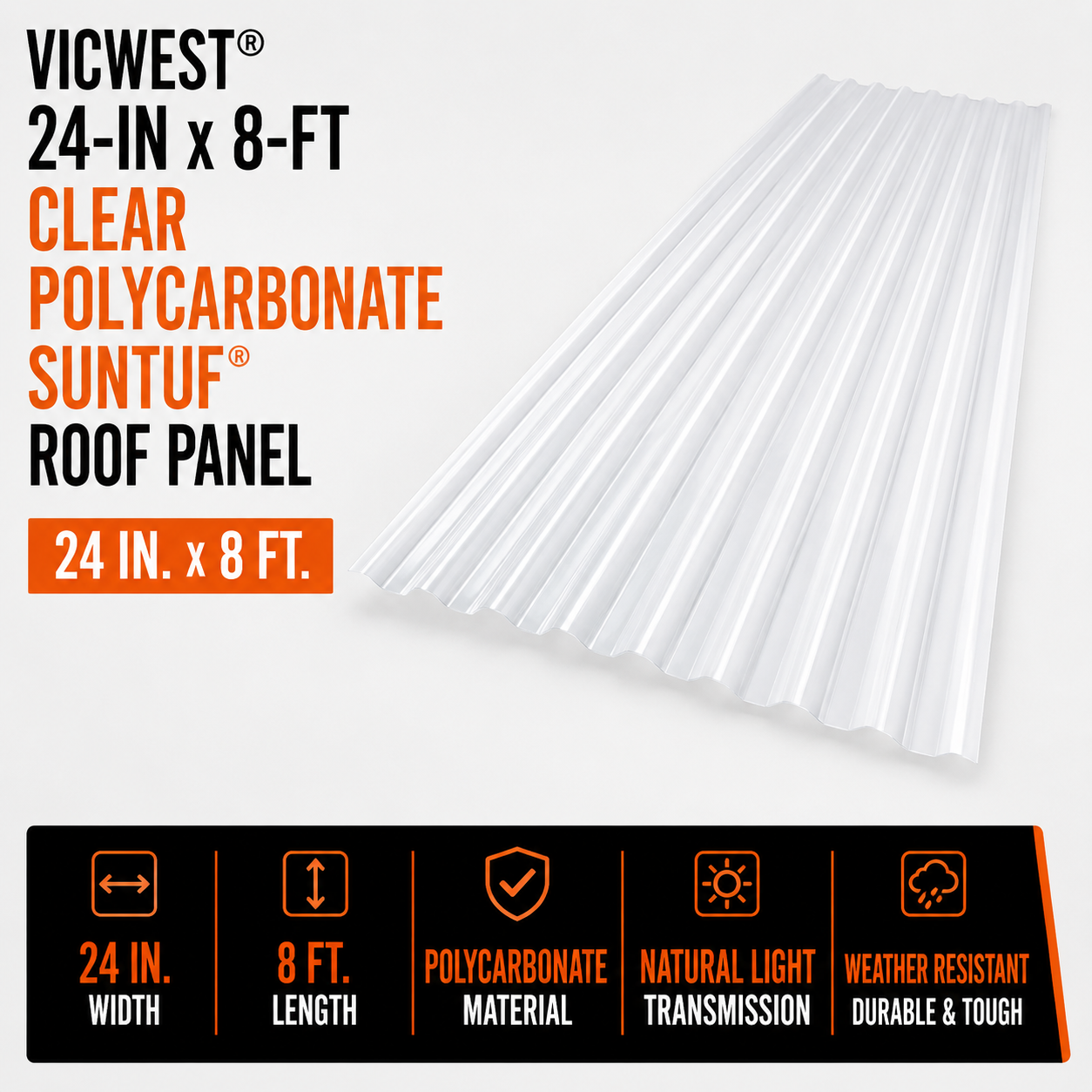 Vic West 24-in x 8-ft Clear Polycarbonate Suntuf Roof Panel