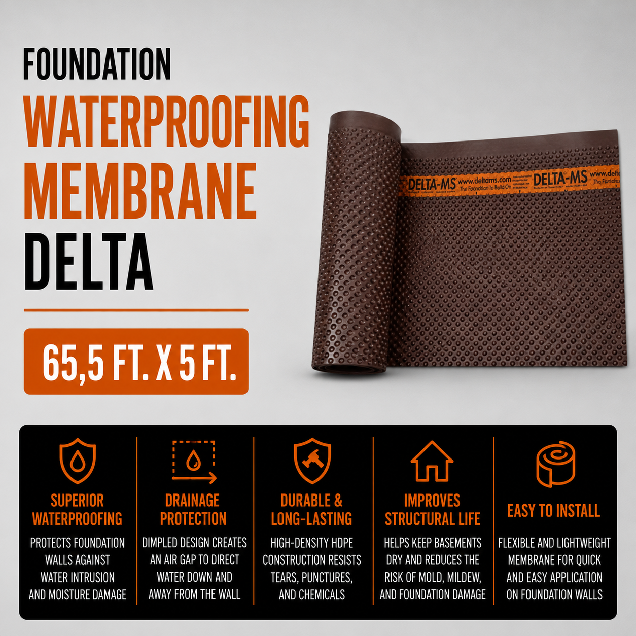 Foundation Waterproofing Membrane Delta - 65,5 ft. x 5 ft.