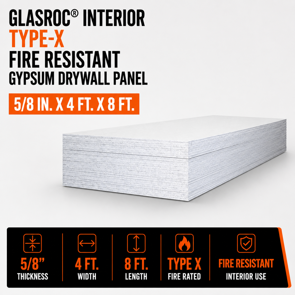 5-8 in x 4 ft x 8 ft GlasRoc Interior Type-X Gypsum Drywall Panel