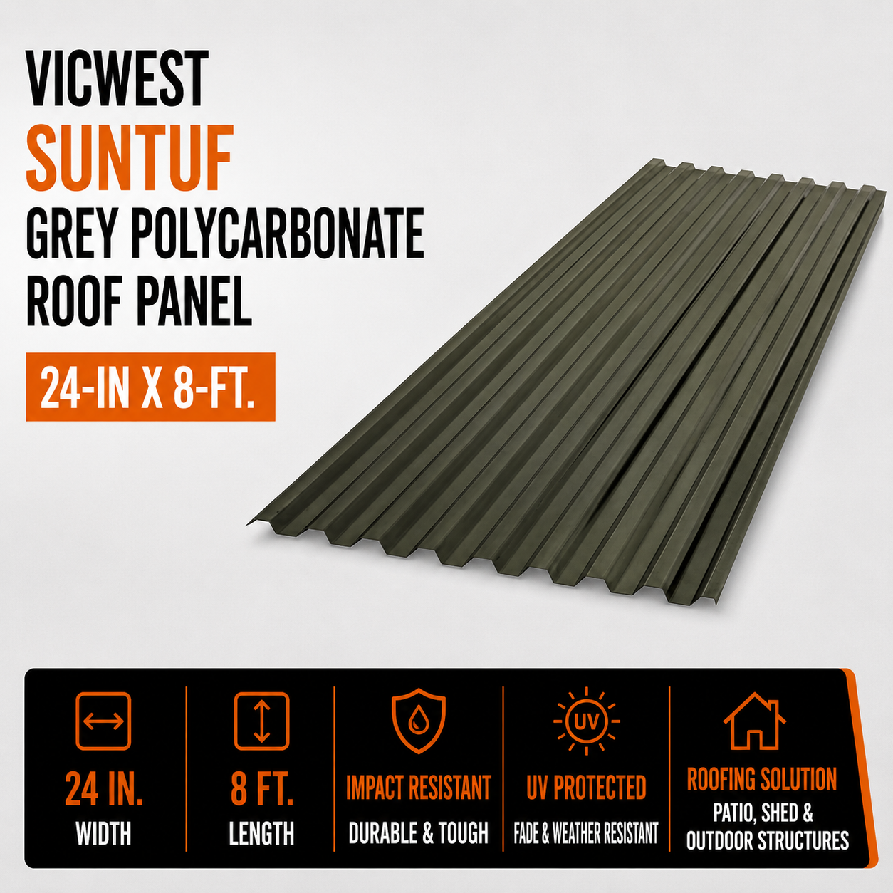 Vicwest Suntuf 24-in x 8-ft Grey Polycarbonate Roof Panel