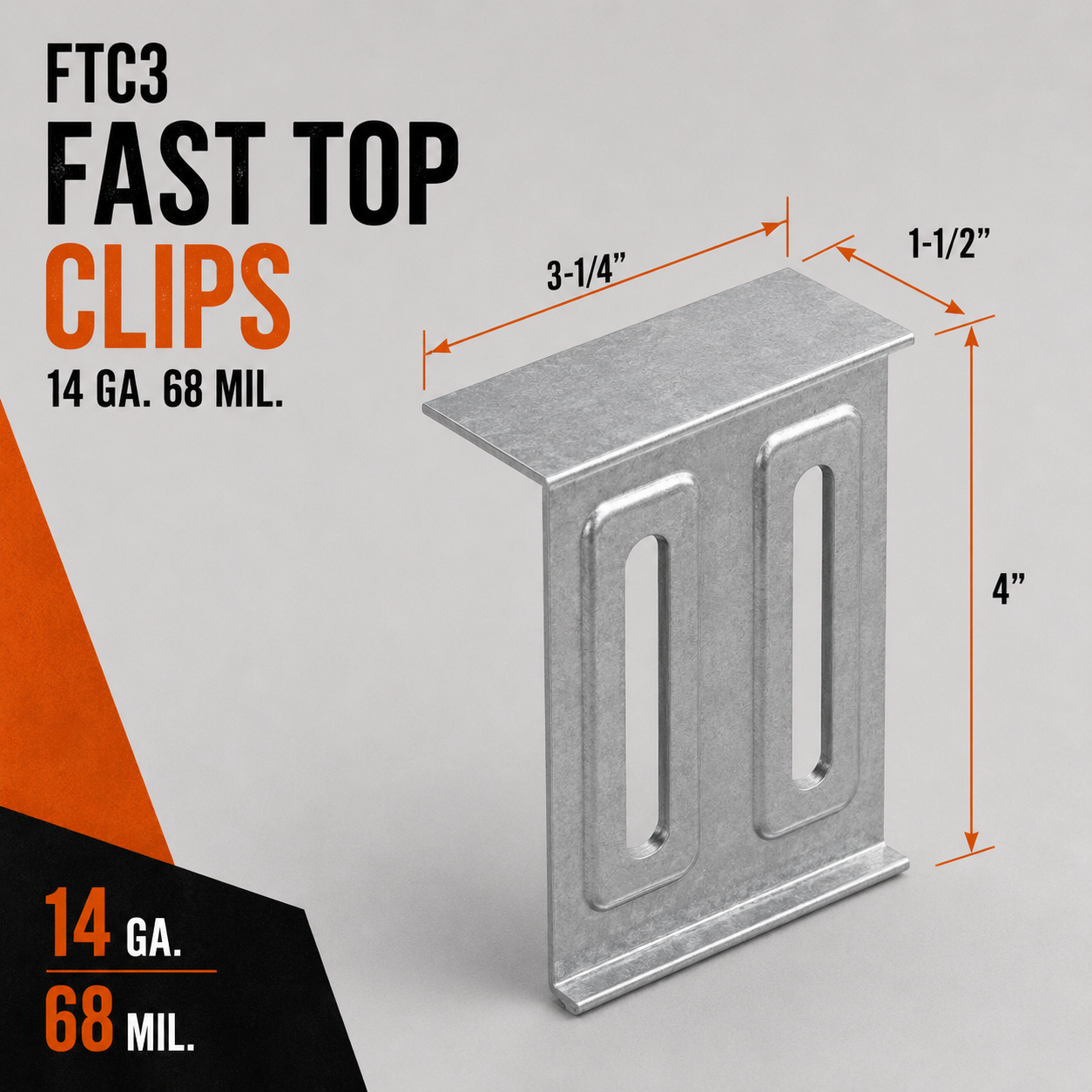 14ga. 68mil. 1-1/2 in. x 5-1/2 in. x 4-1/2 in. FCSC5.5-68 FastClip Slide Clip Deflection Clips