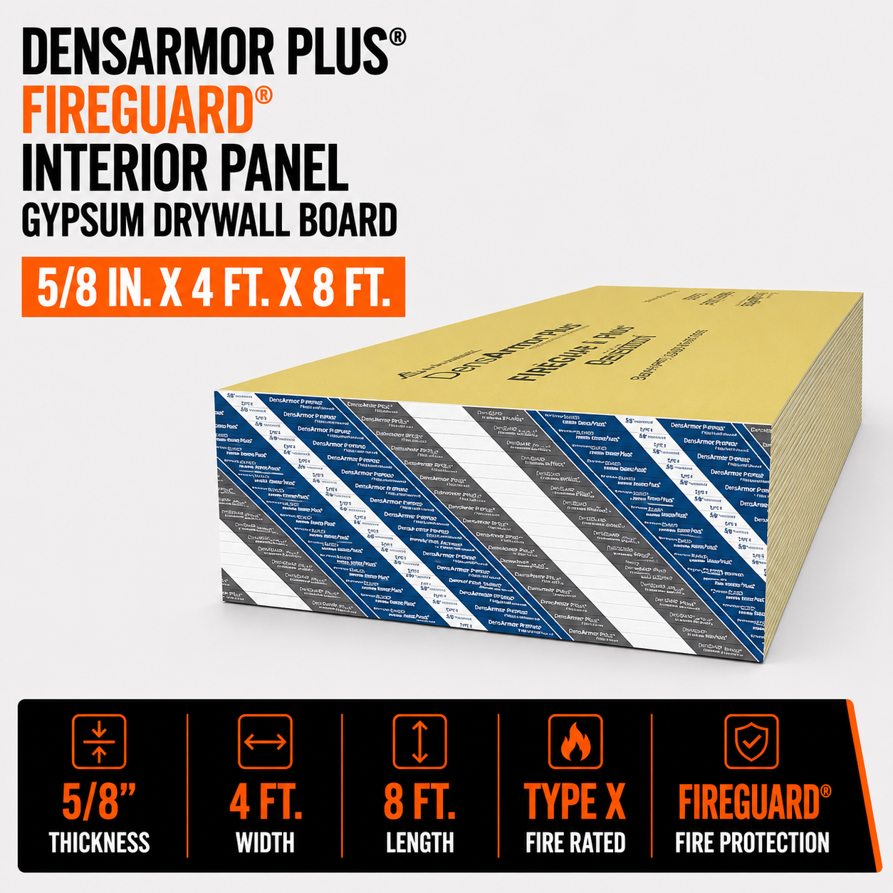 5-8 in x 4 ft x 8 ft DensArmor Plus Fireguard Interior Panel Gypsum Drywall Board
