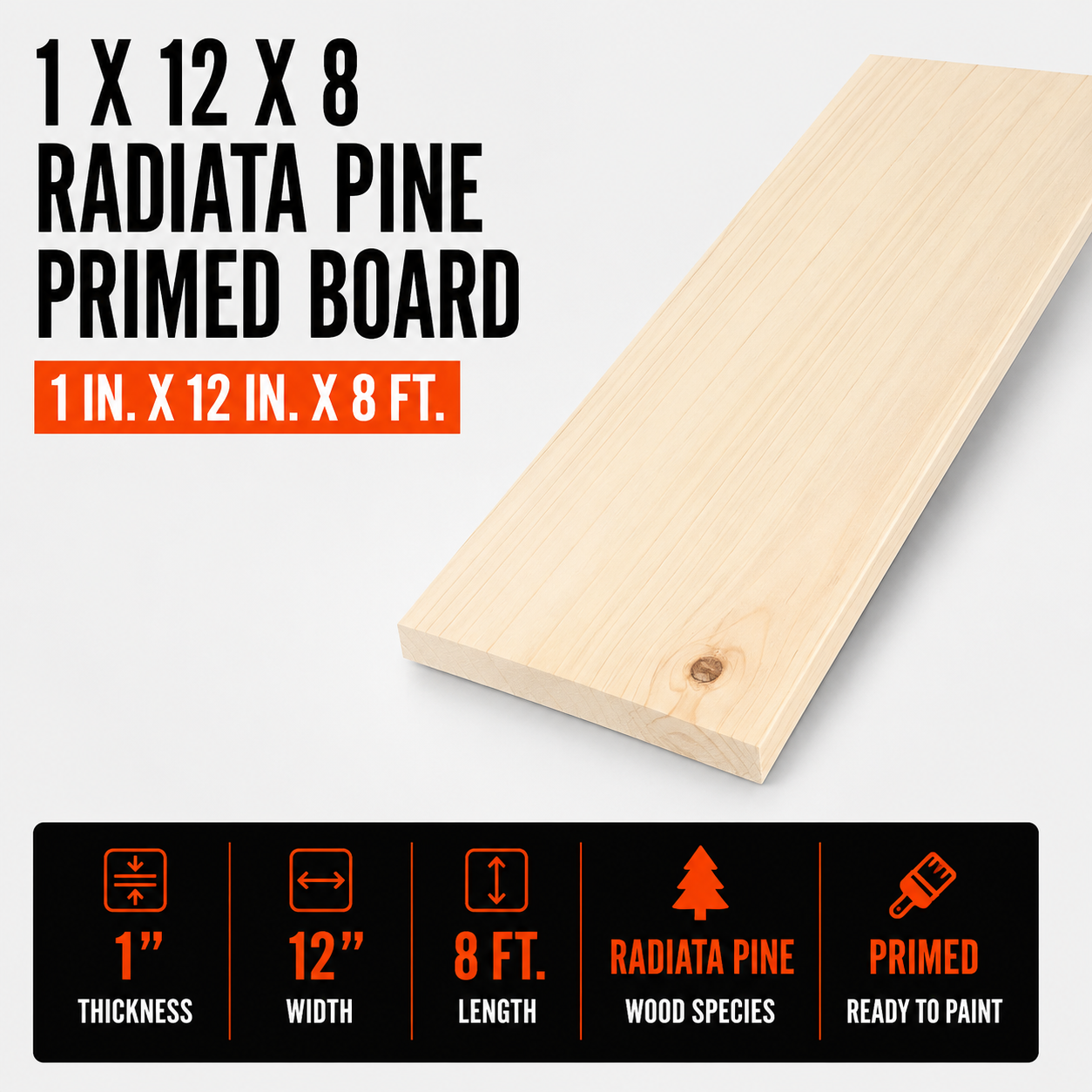 1 x 12 x 8 Radiata Pine Primed Board