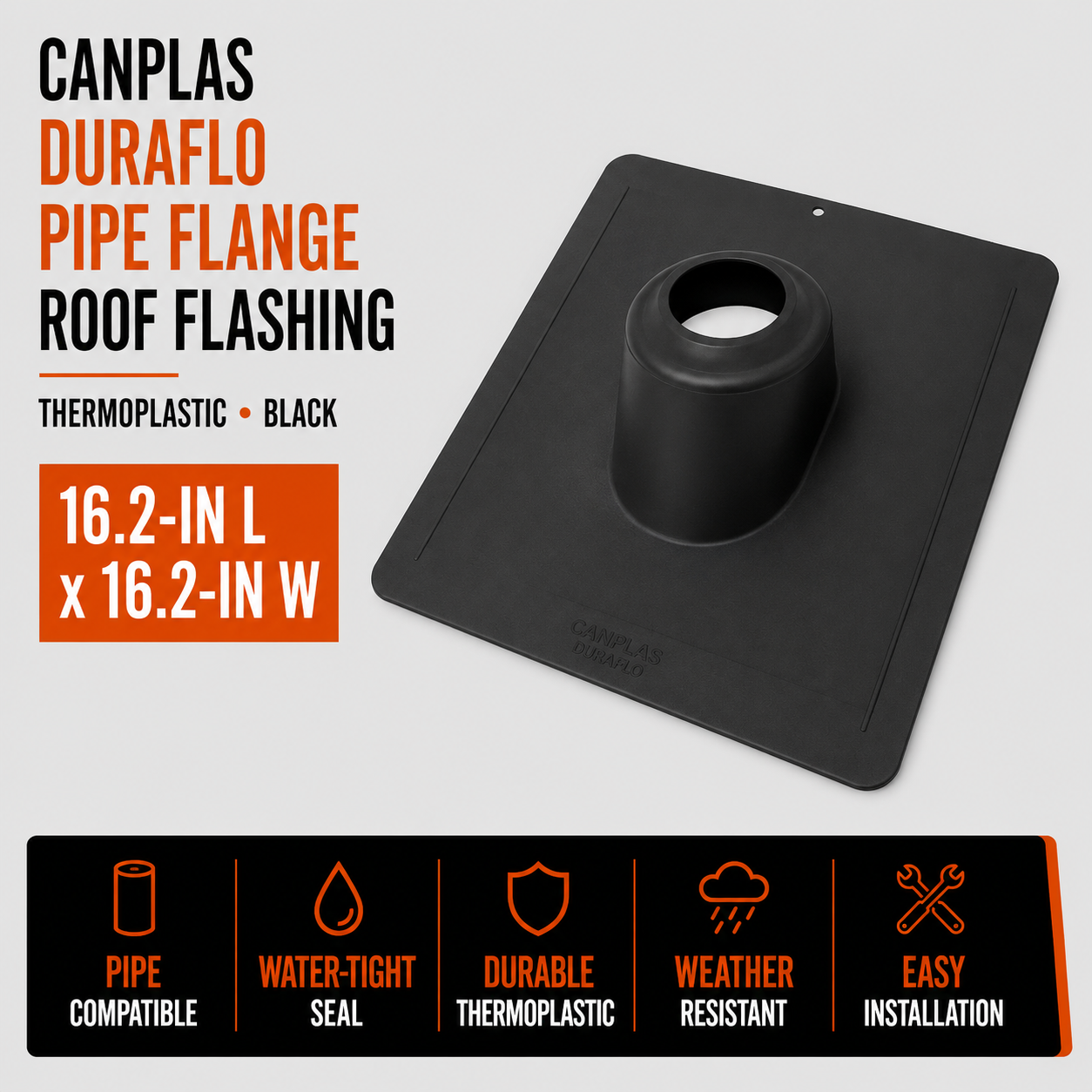 Canplas Duraflo Pipe Flange Roof Flashing - Thermoplastic - Black - 16.2-in L x 16.2-in W